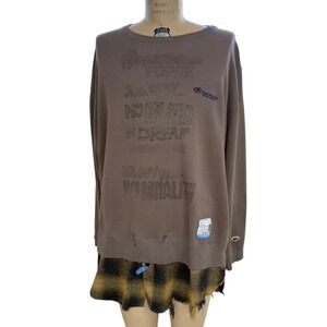 Maison MIHARA YASUHIRO Layered Look Plaid Flannel & Sweatshirt Distressed EU52
